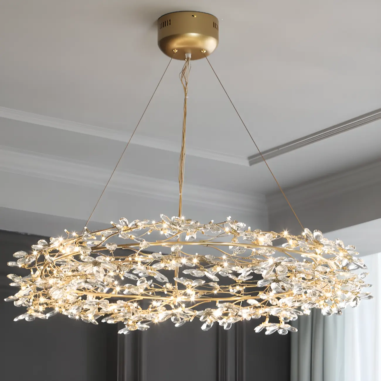 Modern Crystal Branch Chandelier with Adjustable Length