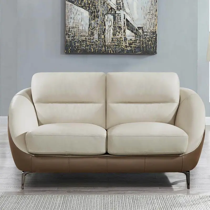 Hydeline Makena Top Grain Leather Loveseat with Feather Memory Foam and Springs