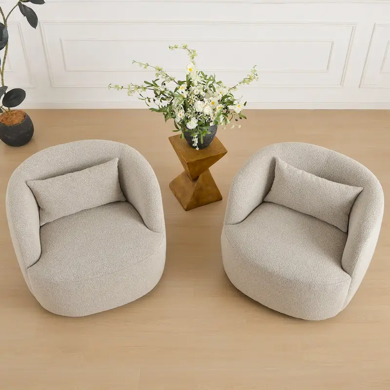 KINWELL 34 Wide Boucle Fabric Upholstered Swivel Armchair (Set of 2)