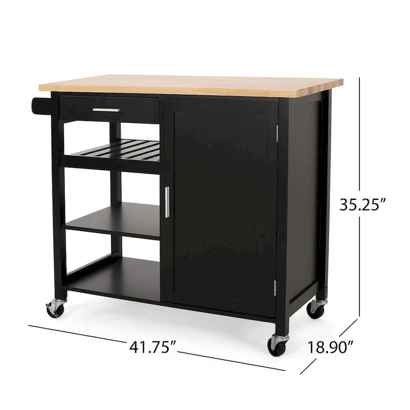 Modern Wooden Kitchen Cart with Wheels Drawer and Cabinet by Christopher Knight Home