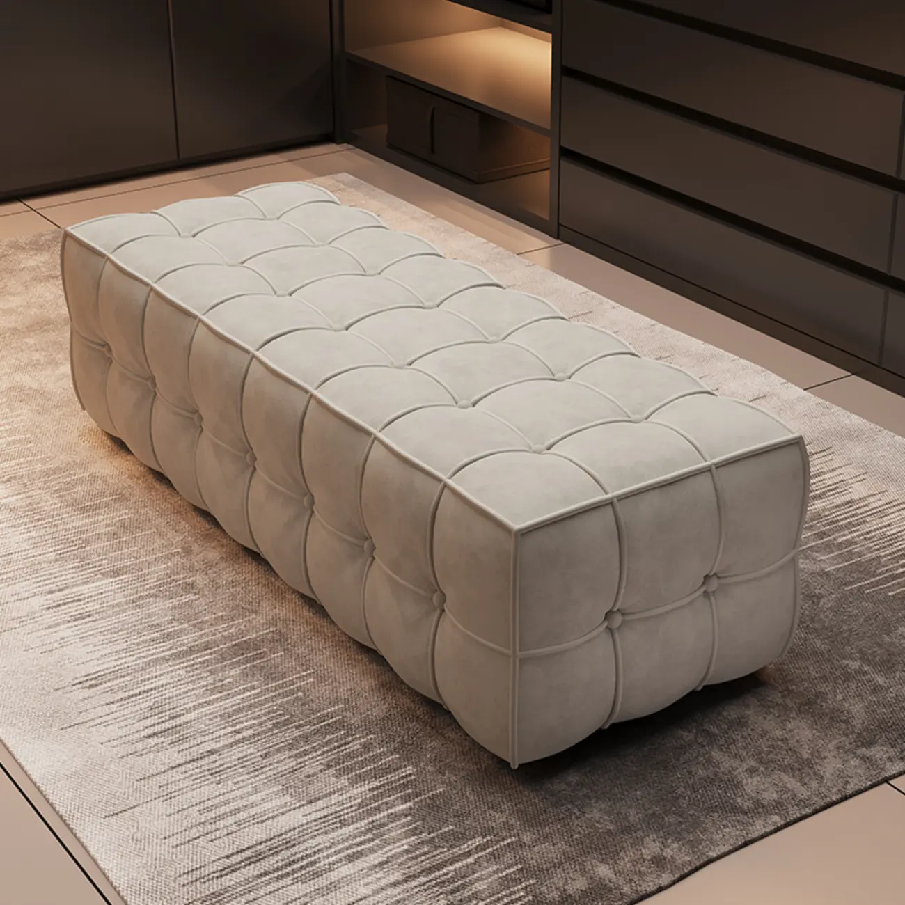 Modern White Upholstered Tufted Bedroom Bench