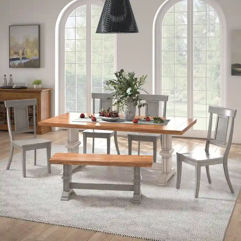 Ronda 78.7 Rectangular Solid Wood Top Dining Set with Panel Back Chairs