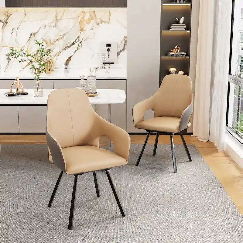 Two-tone Microfiber Leather Upholstered Rotatable Dining Chairs (Set of 2) - 22.83 W x 19.69 D x 36.61 H