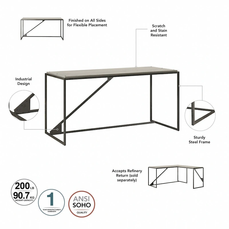 Bush Furniture Refinery 62W Industrial Desk, Large Home Office Desk