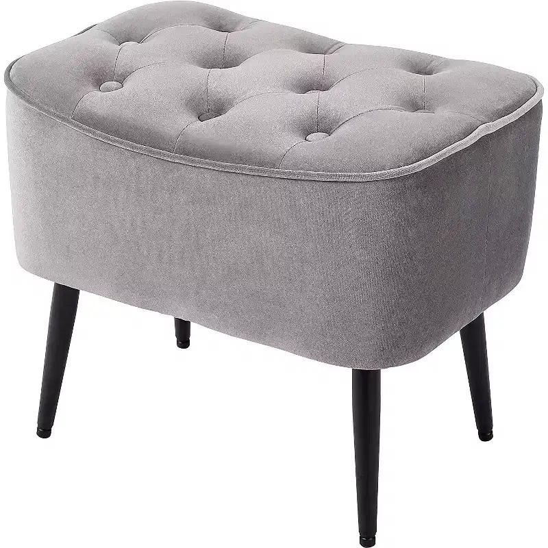 BirdRock Home Tufted Curve Ottoman - Velvet Foot Stool - Grey