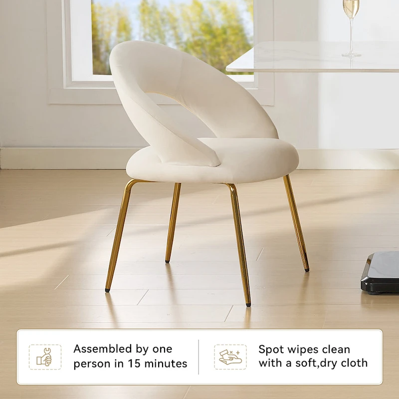 Velvet Dining Accent Chairs with Curved Backrest and Gold Metal Legs - 250lb Capacity