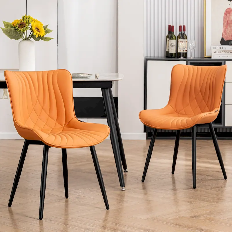 Modern Upholstered Leather Armless Dining Chairs Set of 2