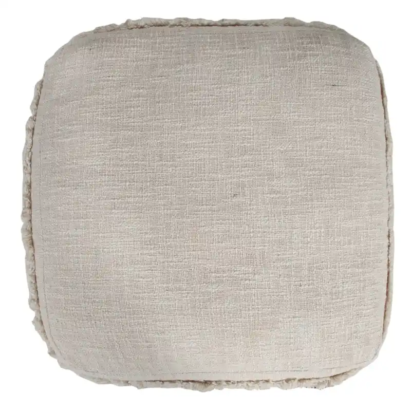 HomeRoots 18 Cream Cotton Tufted Cube Striped Pouf Ottoman