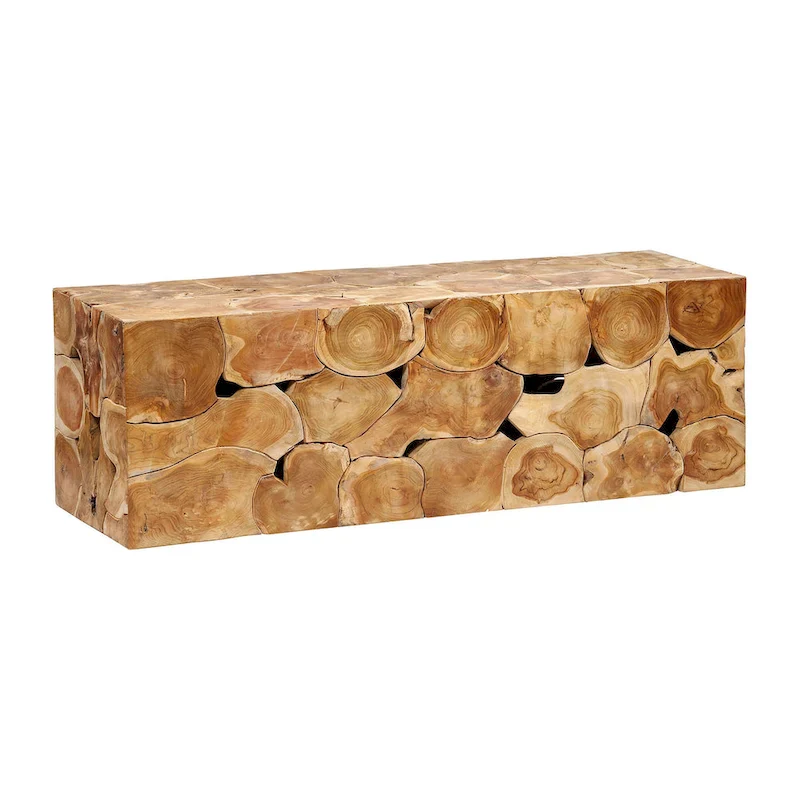 Scarlett 55-inch Rectangular Teak Root Solid Bench, Natural Finish