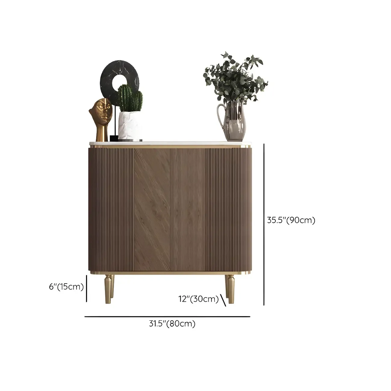 Glam Brown Wooden Sideboard with Marble Top