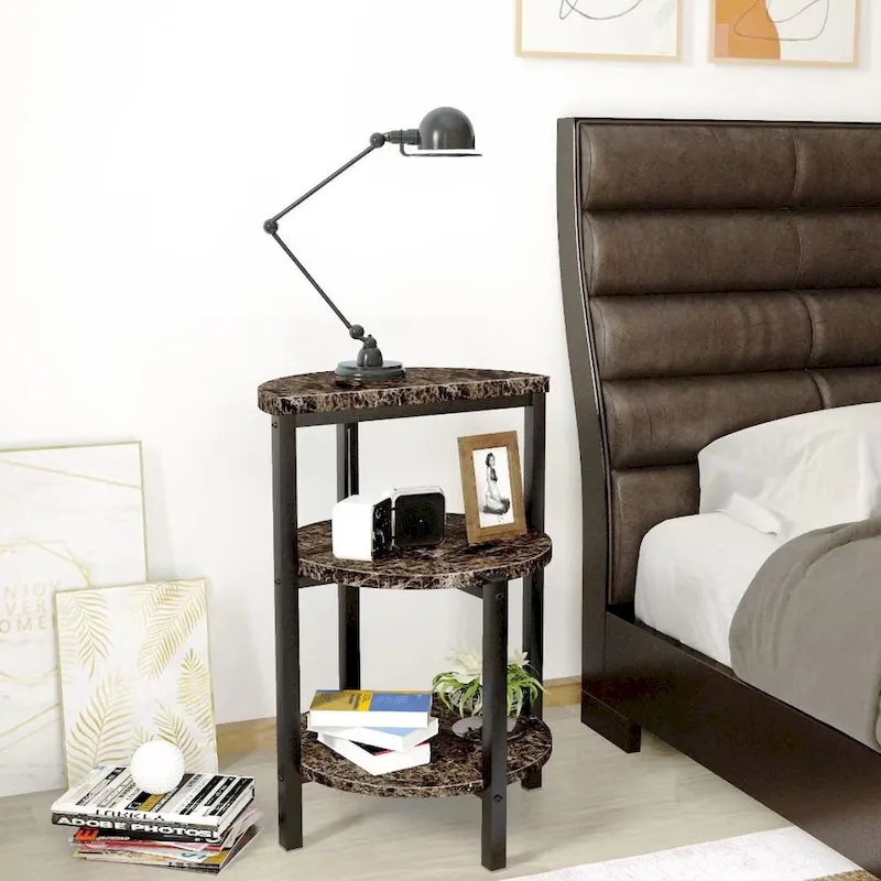 Modern 3 Tier End Table with Marble Tabletop
