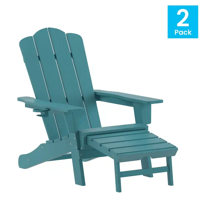 Commercial All-Weather Adirondack Chair with Pullout Ottoman & Cupholder