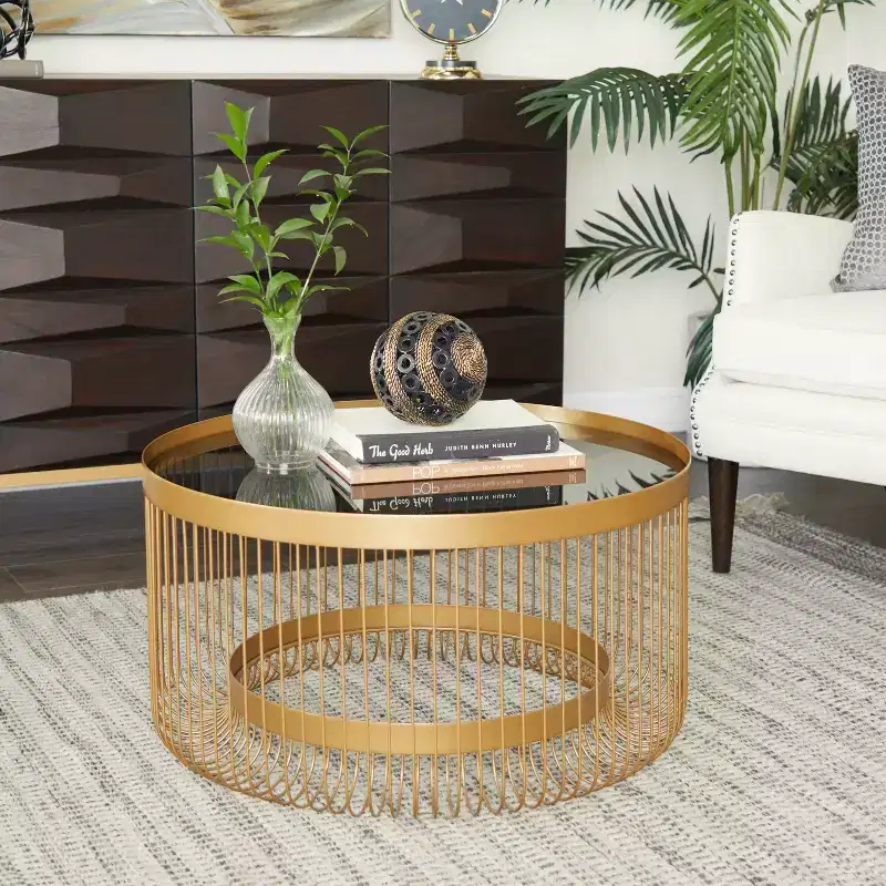 Contemporary Metal Mirrored Coffee Table Gold - Olivia & May