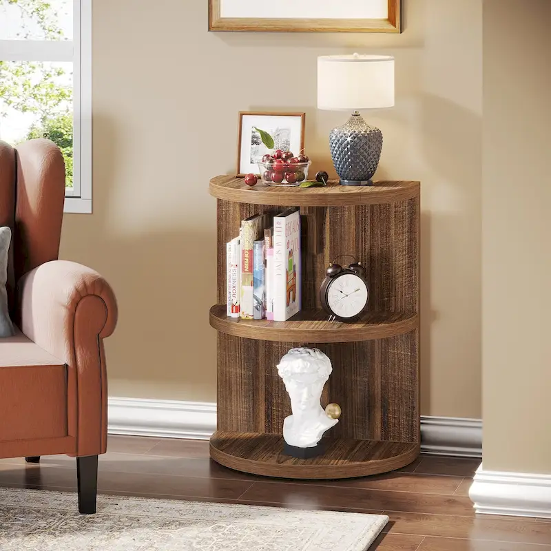 3-Tier Half-Moon End Table, Semi-circular Half-Round Side Table for Living Room