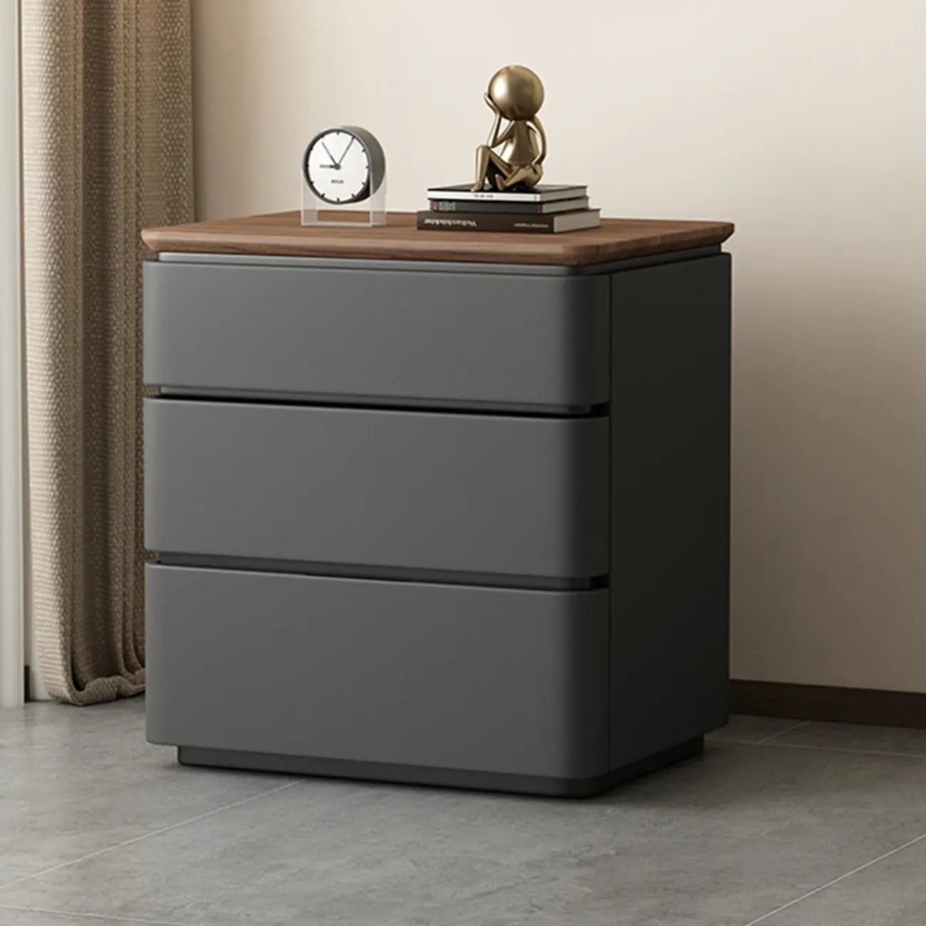 Modern Narrow Wooden Nightstand with 3 Drawers