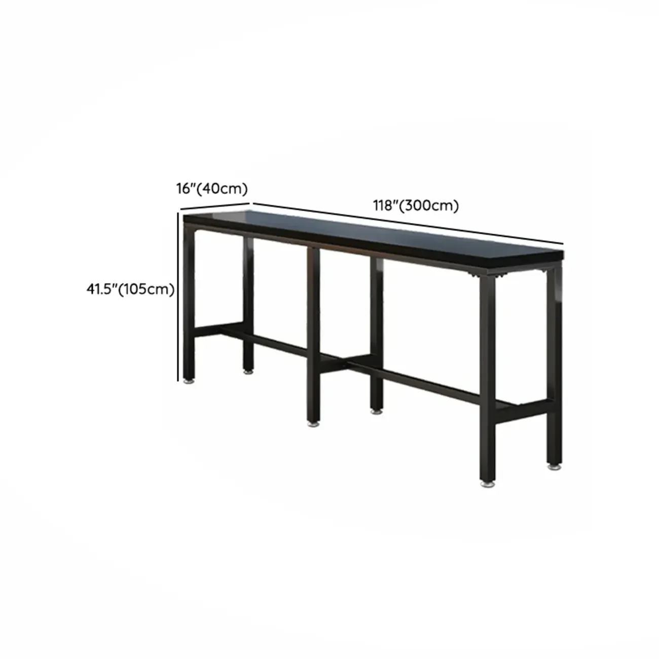 Modern Black Pine Wood Metal Bar Tables with Footrest