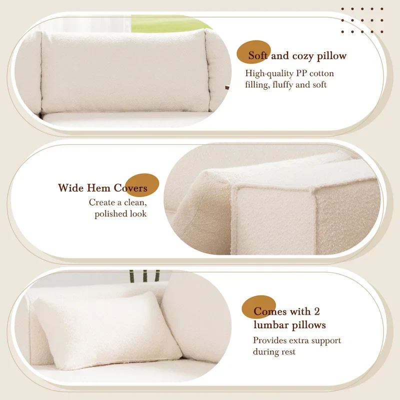 112 Boucle Modular Sectional Sofa with Free Side Table, Wide Seat Design and No Assembly Required