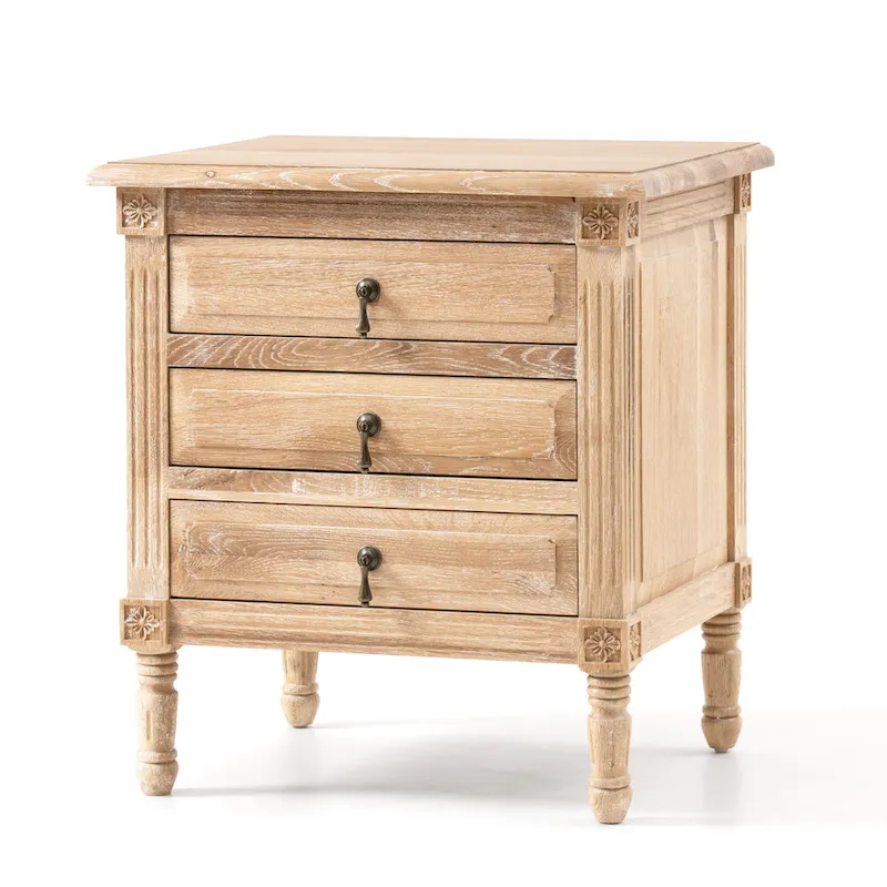 Pellebant 3-drawer Oak Wooden Nightstand Bedside Table