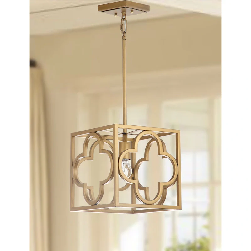 SAFAVIEH Lighting Eirini Gold Quatrefoil Trellis Adjustable Pendant - 10  W x 10  D x 14-50  H - 10Wx10Dx50H