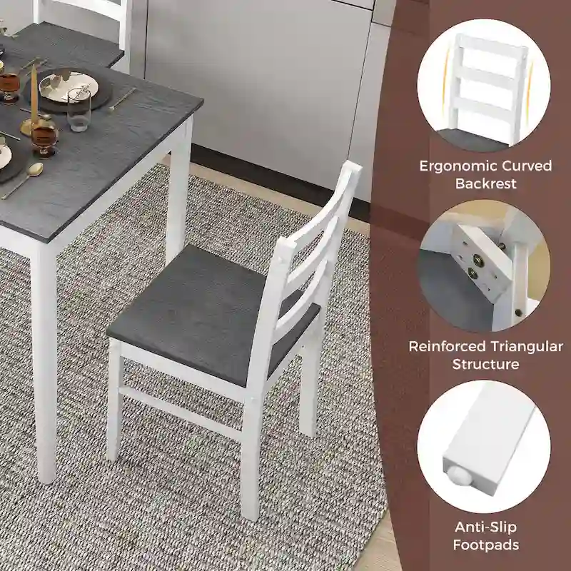 Costway 5-Piece Dining Set Solid Wood Kitchen Furniture with