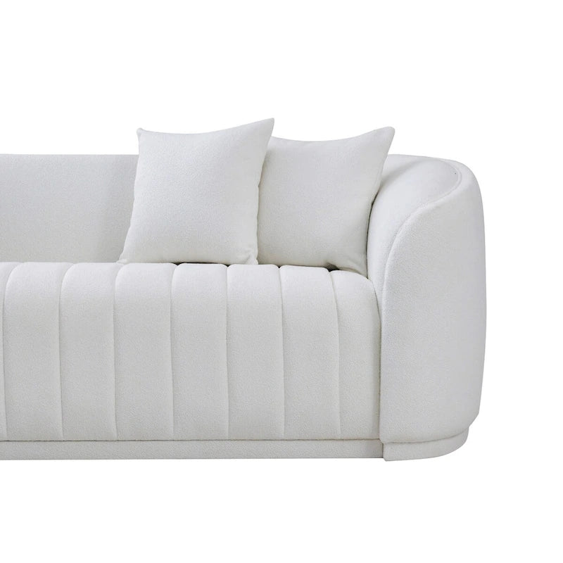 Mid-Century Modern Tight Back Boucle Sofa – White, Seats 2–3