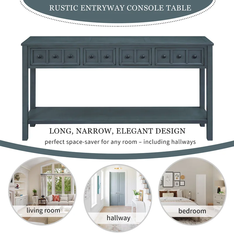Rustic Entryway Console Table with Drawers and Bottom Shelf