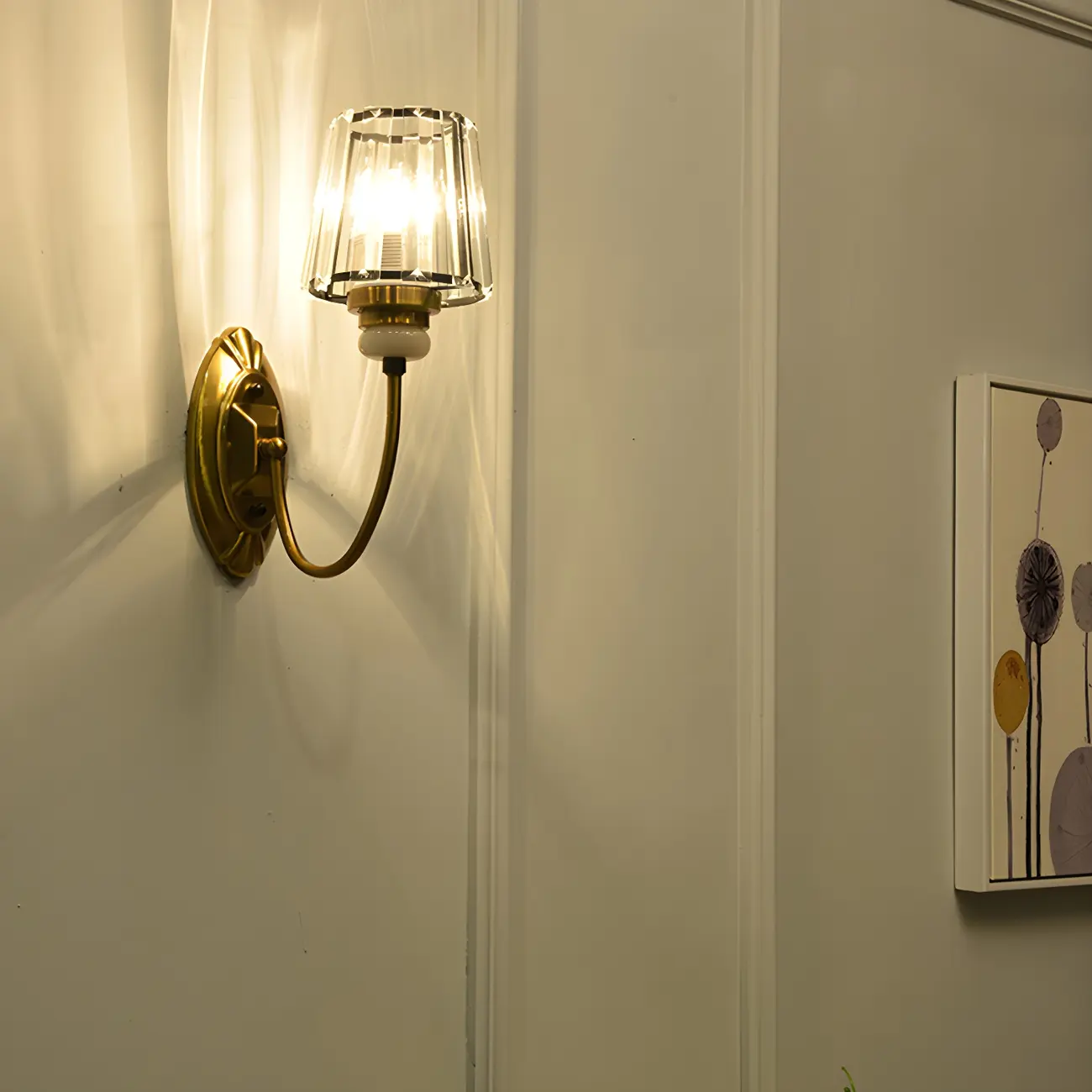 Elegant Brass Wall Sconce with Crystal Shade