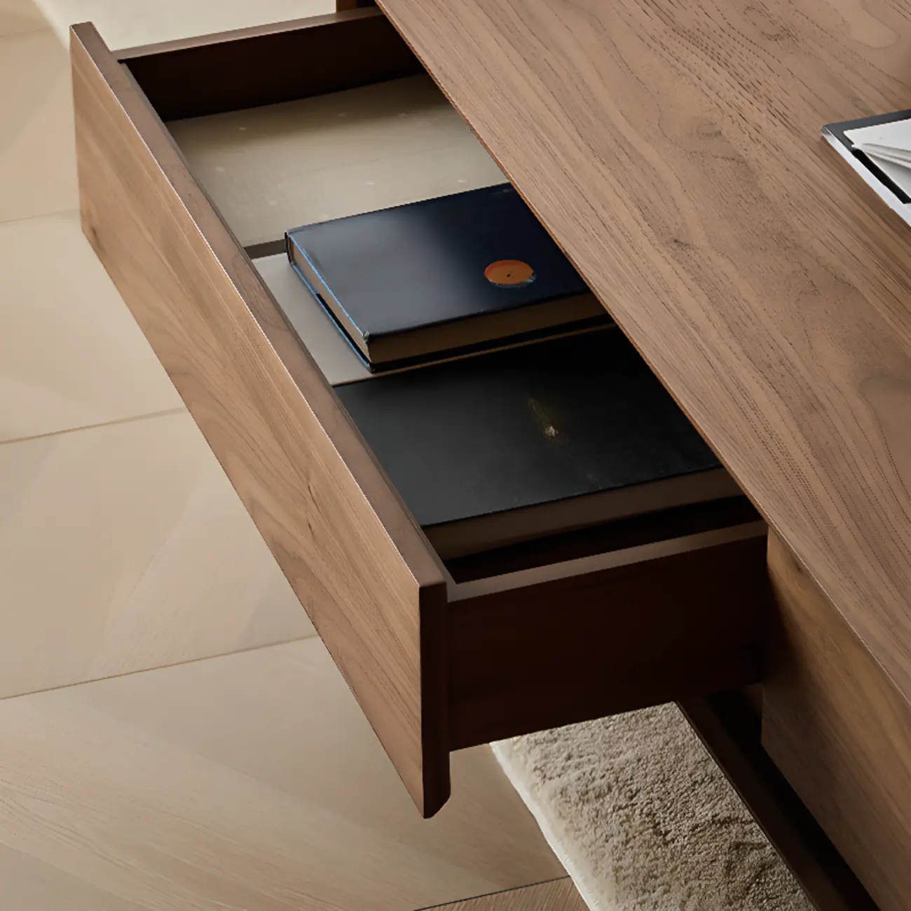 Large Rectangular Waterproof Brown 4-Drawer Wood Coffee Table