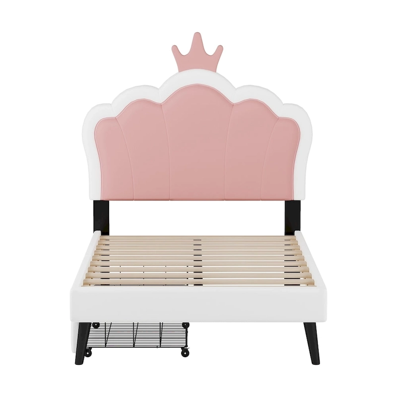 Upholstered Princess Bed with Crown Headboard & Drawers