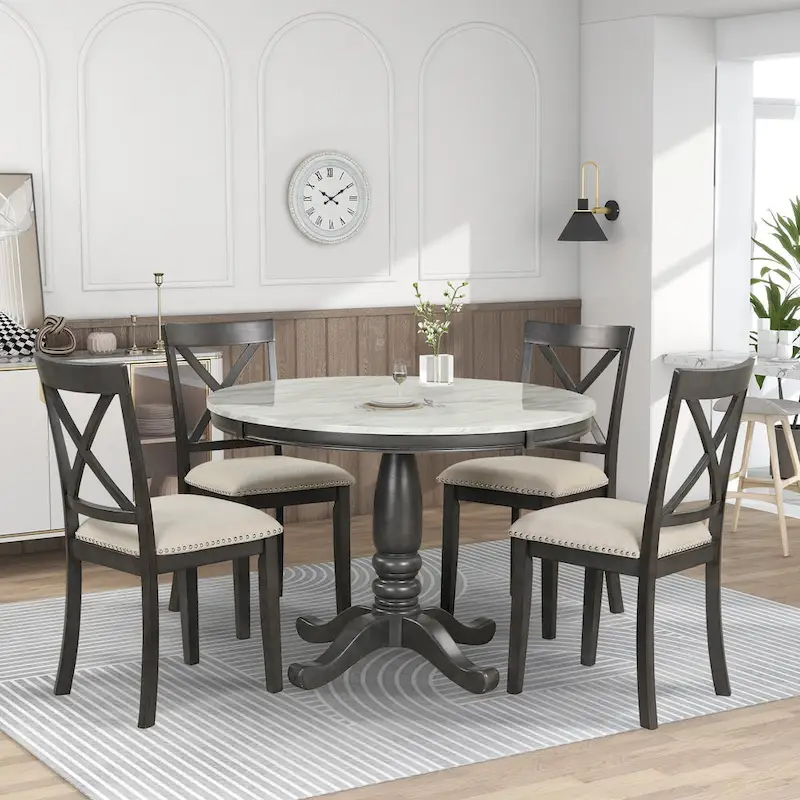 5-Piece Modern Wooden Dining Set with Round Table & Chairs