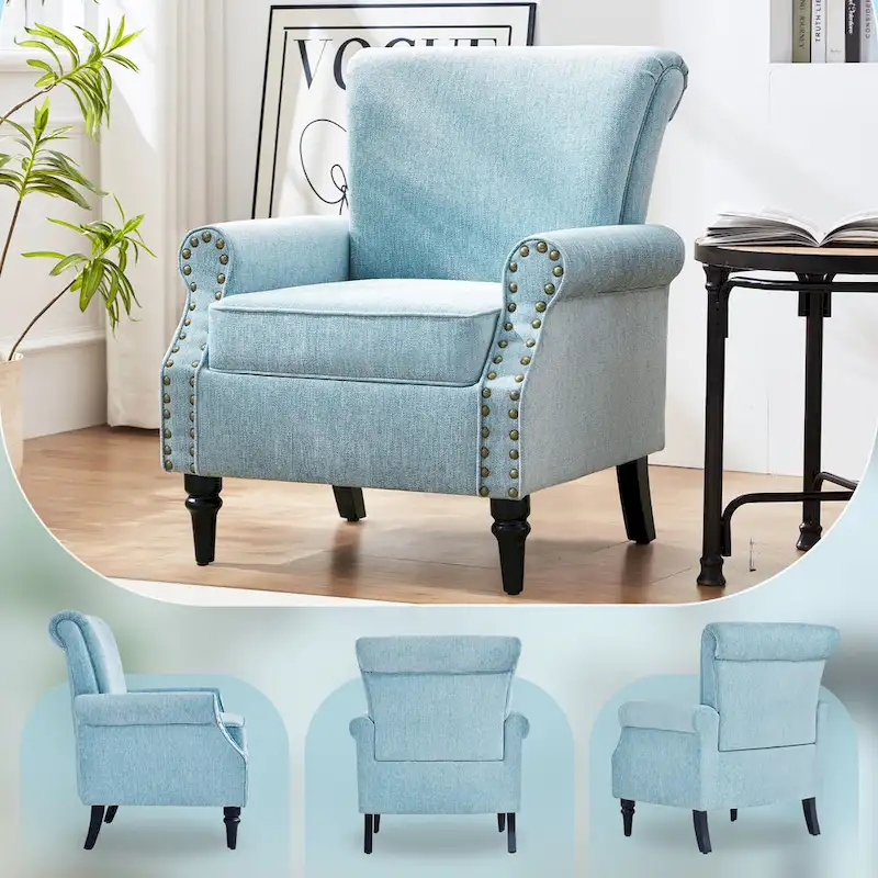 Mid-Century Modern Upholstered Accent chair with Solid Wood Legs