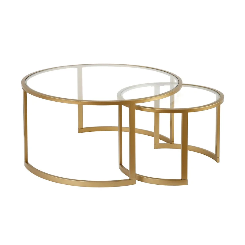 Set of 2 36 Glass And Steel Round Nested Coffee Tables - 36 x 36 x 18