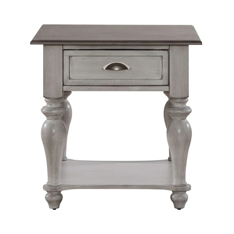 Ocean Isle Antique White & Weathered Pine Drawer End Table