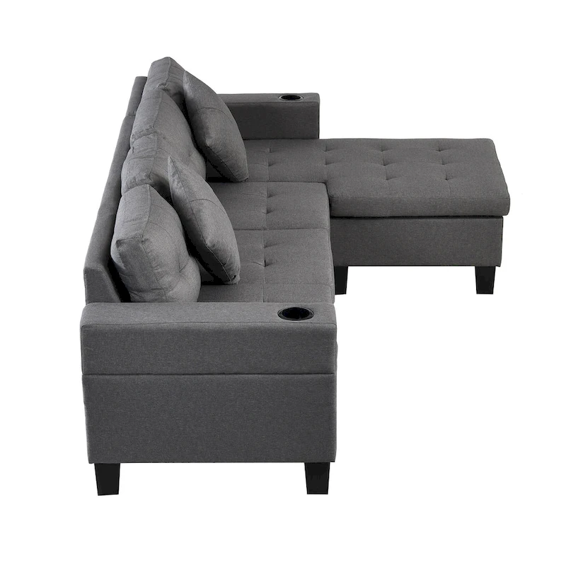 Modern Sectional Sofa Set with Cup Holders and Plush Cushions