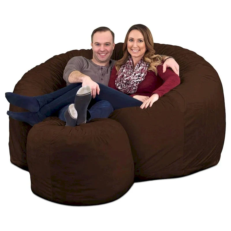 Ultimate Sack 6ft Bean Bag Chair and Footstool, Oversized Lounger, Brown Suede
