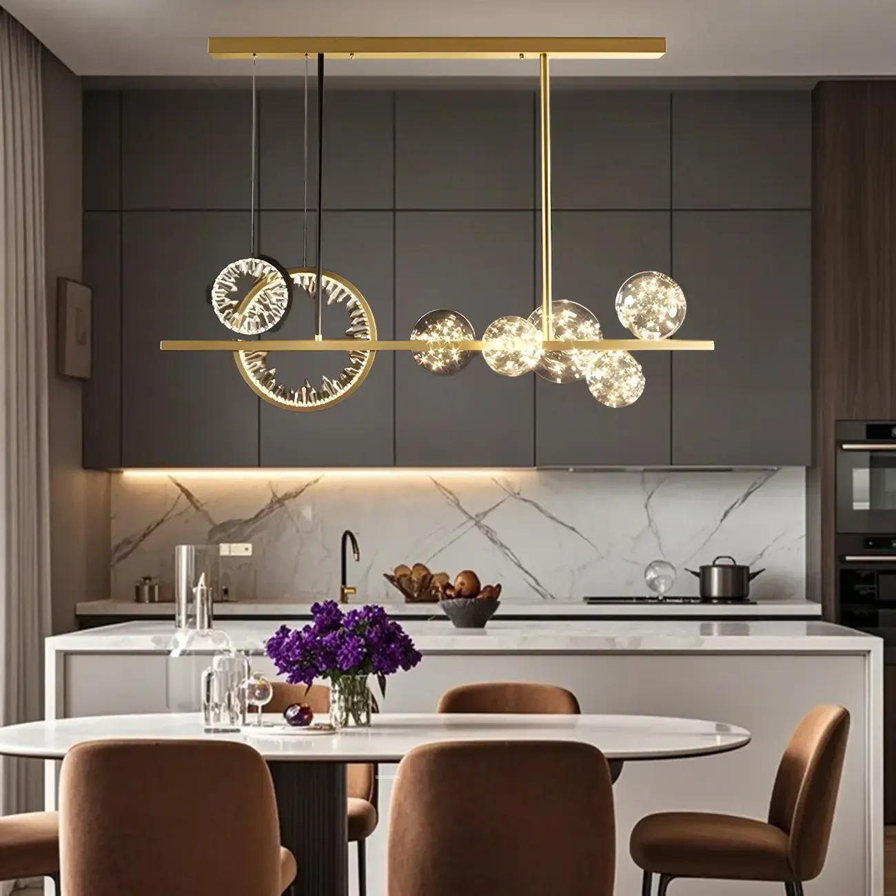 Geometric Gold Glass-Crystal Island Pendant Light