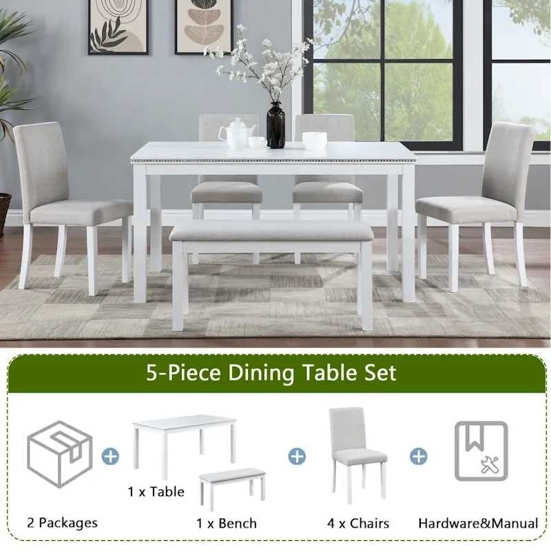 6-Piece Solid Wood Dining Table Set