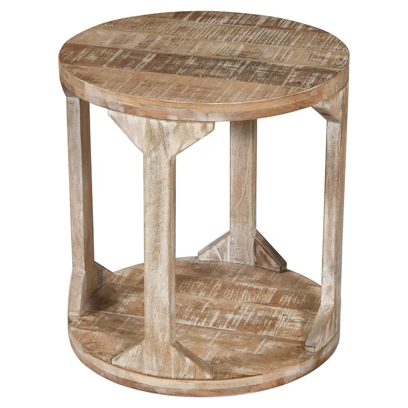 Two Tier Handmade Round End Table - 22  - Beige