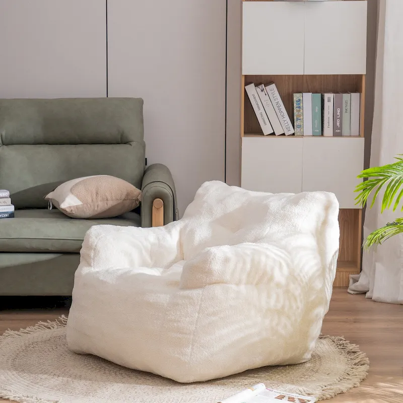 Mieres Faux Fur Fabric Bean Bag Chair, Floor Sofa For Living Room, Bedroom Lazy Sofa
