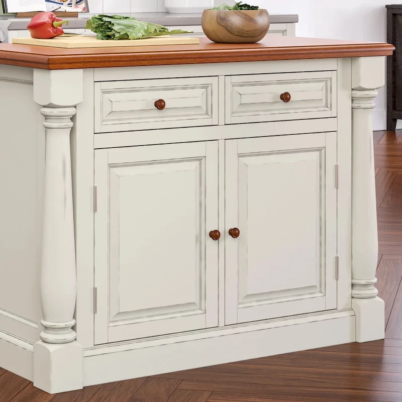 3-Piece Off-White Wood Kitchen Island Set with Drop Leaf Wood Top - 48' x 25' x 36'