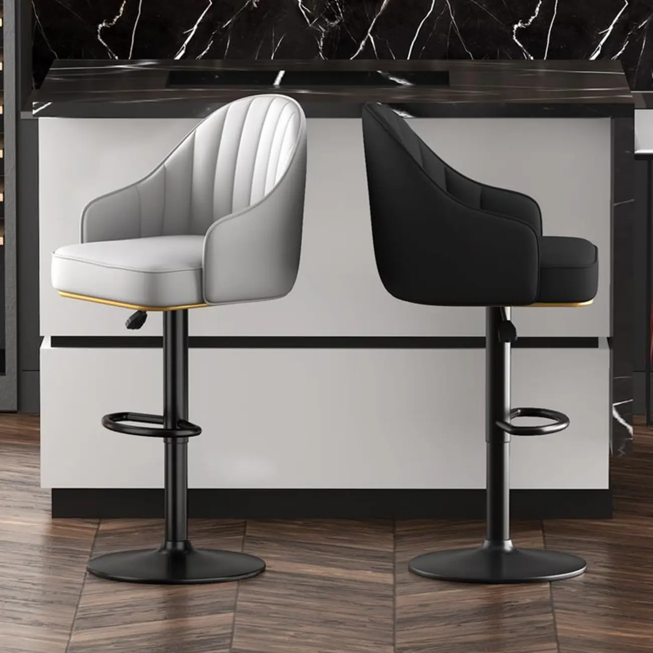 Adjustable Faux Leather Swivel Bar Stools with Backs