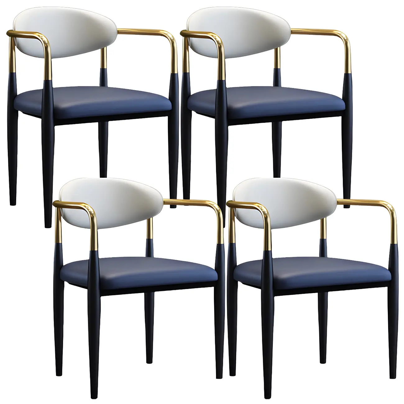 Curved Metal Legs Faux Leather Armrest Dining Chair