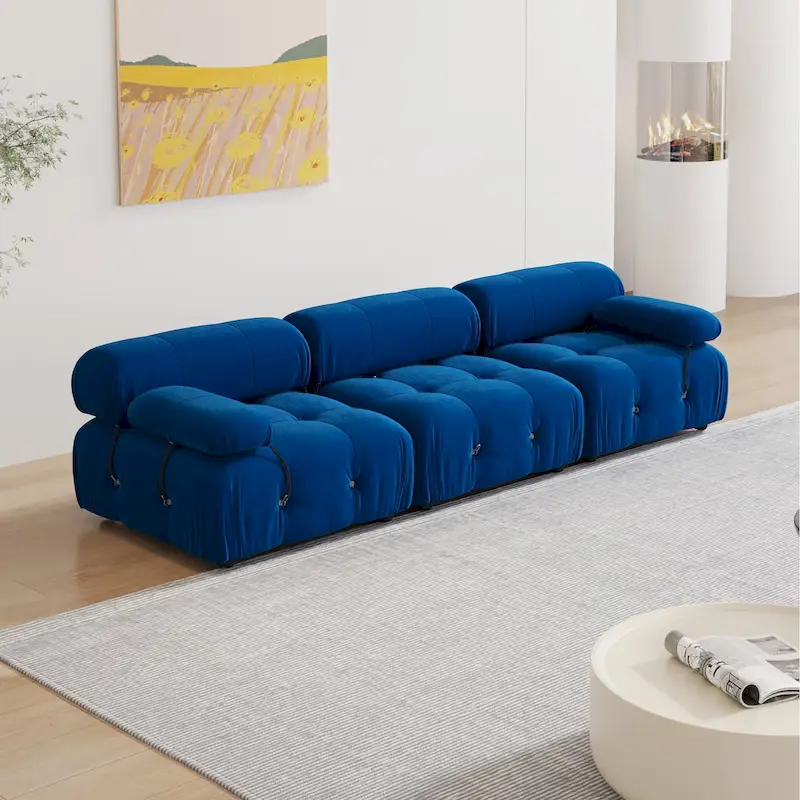 Blue Velvet Upholstered Sectional Sofa