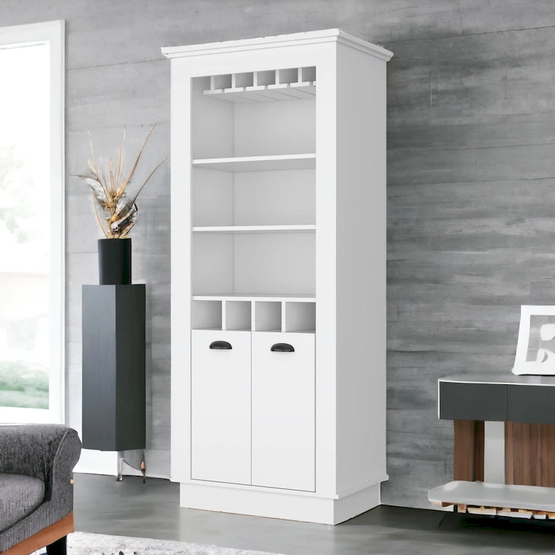 HomeRoots 70 White Bar Cabinet With Wine Storage