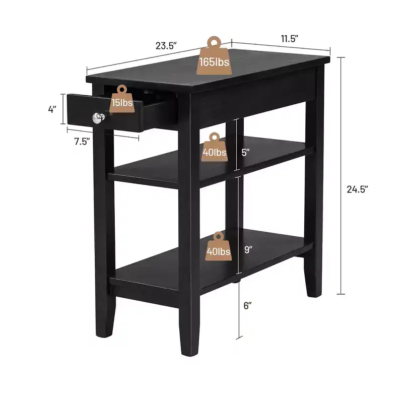 Costway 2PCS 3-Tier End Table Sofa Side Table Nightstand w/ Shelf & Drawer