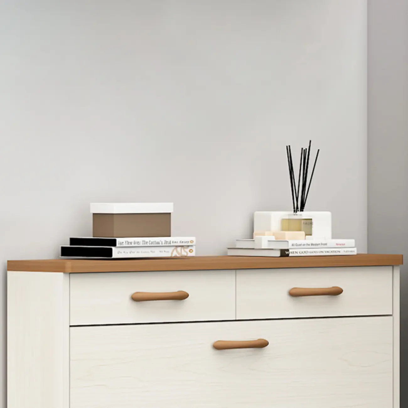 Narrow Beige Solid Wood Drop Front Shoe Cabinet