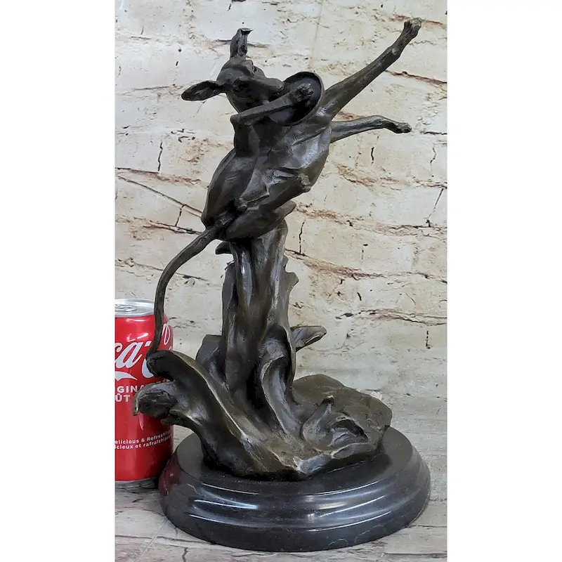 Puppy Dog Catching Frisbee Bronze Sculpture Statue Decor Original Art By Milo