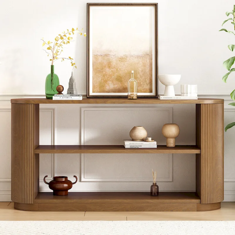 Modern Entryway Table (with Open Shelving and Elegant Wood Grain Design)