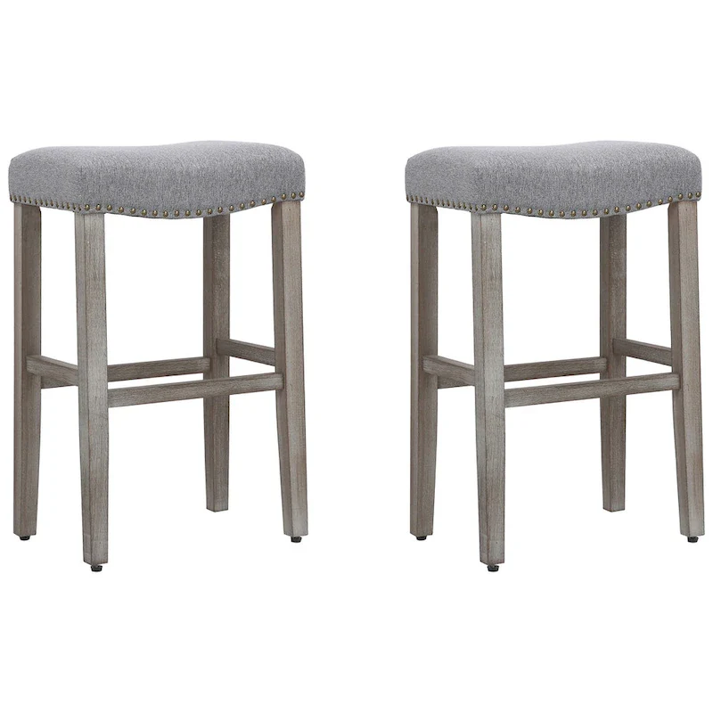 Upholstered Polyester Gray 29 Inch Bar Stool