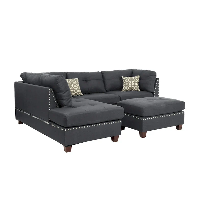 Bobkona Chaise Upholstered 3-piece Reversible Sectional Sofa Set